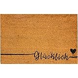 BigDean Kokosmatte 40x60 cm glücklich - Schlichtes & Elegantes Design - Aus robusten Kokosfasern - Mit Rutschfester Gummi-Unt