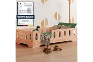 ‎SMARTWOOD smartwood Bodenbett 140x200 Montessori Kinderbett aus Holz mit FSC-Zertifikat TILA 2L mit Rausfallschutz & Lattenrost bis 300kg belastbar - Einfache Montage
