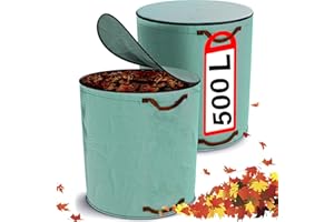 XFLYP 2PCS Garden Waste Bags, Heavy Duty Garden Waste Bags with Lid with Zip and Handles, Reusable Outdoor Trash Garden Yard Trash Bag Foldable Camping Recycling Bags for Leaf, Trash, Debris(500L)