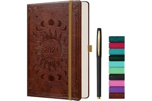 ZXHQ Diary 2024 A5 Week To View Full Year Planner | Weekly & Monthly Planner with Pen Set | Jan-Dec | Pen Holder, Month Tabs, Built-in Pocket | A5(5.9 × 8.5 Inch) Brown