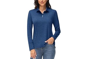 MAGCOMSEN Damen Poloshirt Langarm Golf Shirt UV Schutz T-Shirt Schnelltrocknend Leicht Sportshirt Atmungsaktiv Outdoor Funktionsshirt für Fitness Tennis