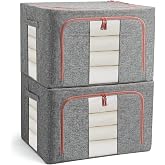 FUSACONY Clothes Storage Boxes 2 Pieces, Foldable Wardrobe Organizer with Large Transparent Window and Carrying Handles, Buil