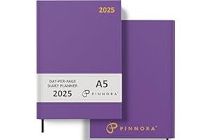 Pinnora Diary 2025 A5 Day Per Page, Mauve Year Planner Organiser Diary 2025 Day Per Page, 2025 Planner, Home, School & Office, Hard Back 2025 Diaries, A5 & A4 2025 Diary in Day Per Page & Week To View