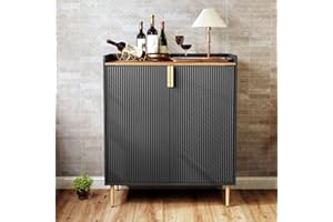 ‎HOLTICO HOLTICO Weinschrank mit Weinregalen für 9 Flaschen, Barschrank Moderne Kaffeetresen-Schrank, Alkoholschrank Flaschenregal Holz, Sideboard-Buffetschrank für Küche, Esszimmer, Wohnzimmer