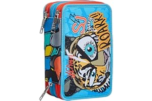 SJ GANG STYLE JAM GANG SJ Gang Astuccio 3 Scomparti Gang, Cuccioli Blu, Completo Di Matite, Penne, Pennarelli, Scuola Elementari e Medie