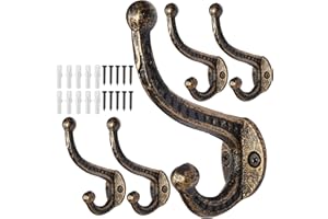 WEBI Rustici Ganci Appendiabiti da Parete,Ghisa Ganci Appendi Cappotto,Appendino da Muro,Vintage Gancio Appendiabiti,Appendini da Muro Ganci da Muro Appendere Cappotti,Nero/Dorato,5 Pezzi