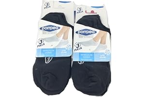 POMPEA Pack 6 Paia Fantasmini Uomo Blu Nero Bianco Cotone (6 Paia Nero - 39/42)