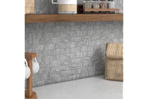 BeNice 3D Self Adhesive Wall Tiles Kitchen Mosaic Tile Stickers Travertine Stone Effect Bathroom Waterproof Peel and Stick(Gray,5sheets)