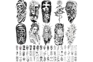 SOVEREIGN-GEAR 8 fogli di tatuaggi temporanei per ragazzo e uomo, stile tribale, carpa koi per braccia spalle petto e schiena, finto teschio, gufo, tatuaggio body art, trasferelli grandi e impermeabil