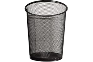 DIVCHI Round Trash Can Bin - 1 Pack Black Non-Slip Mesh Bins Waste Paper Bin Sturdy Metal Bin Indoor Waste Bin for Home Bedroom Office Bathroom Living Room & Kitchen (Black)