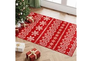 PureCozy Christmas Rug 60x90cm Red Carpet Doormat Kitchen Mat Snowflakes Small Xmas Area Rugs Washable Non Slip Soft Carpets Bedroom Bathroom Christmas Decorations Short Pile