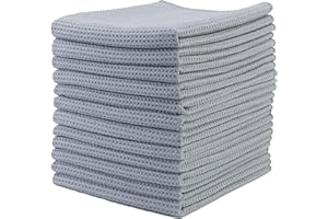 POLYTE Premium Microfibre Kitchen Dish Tea Towel Waffle Weave (Gray, 40x71) 12 Pack