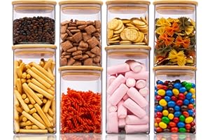 Deco haus® Tarros de Cristal con Tapa hermética, Juego de 8 [+ Etiquetas], Botes Cocina Almacenaje, Tarros Cristal con Tapa de Madera, Frascos de vidrio Apto para Harina, Café, Pasta