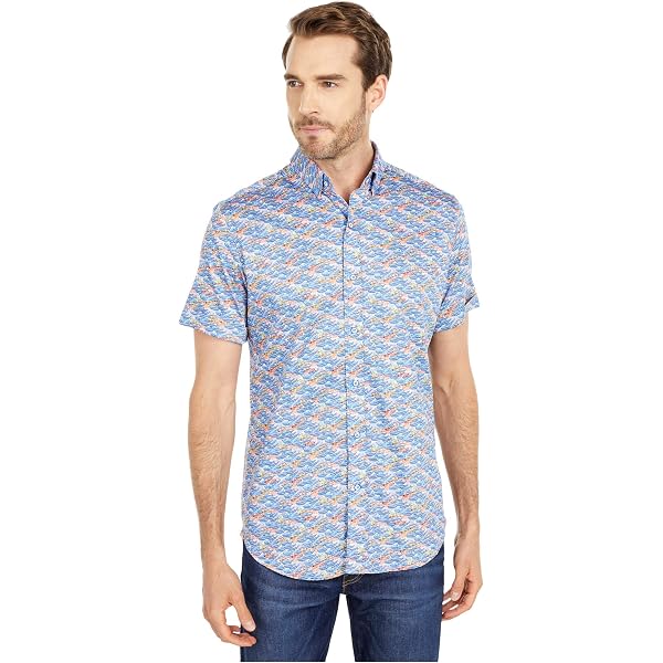 Robert Graham Men's Short Sleeve Button-Down Shirt – Houndstooth Print, Linen-Cotton Blend, Relaxed Fit - View #5