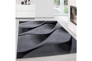 TEPPIUM Tappeto moderno con design astratto di onde per il soggiorno, facile da pulire, con altezza del pelo di 12 mm Misurare: 80 x 150 cm Colore: Nero-3