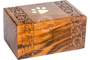 Hind Handicrafts Haustierurne mit Messingpfote, eingelegt, für Hunde und Katzen, Gedenkurnen für Asche, Foto-Holzbox, Feuerbestattungsurne (klein: 15,2 x 10,2 x 7,6 cm – 20,4 kg oder 20 kg, eine