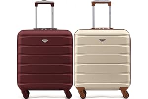 Flight Knight Zestaw 2 walizek, lekki 4-kołowy twardy futerał ABS, bagaż podręczny, dopuszczony do ponad 100 linii lotniczych, w tym British Airways, zatwierdzony przez Ryanair i easyJet, bezpłatny bagaż podręczny, Bordowy / kremowy, 56x45x25cm, Bagaż podręczny