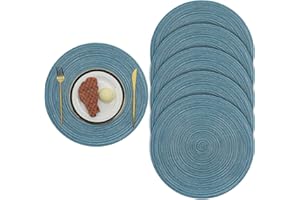 Pauwer Tkane okrągłe podkładki 38 cm, izolacja cieplna, antypoślizgowe, plecione, bawełniane maty stołowe, duże, nadające się do prania, kuchnia, stół do jadalni (ciemnoniebieskie, zestaw 6 szt.)