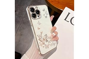 ZTOFERA Etui na iPhone 15 Pro, platerowany wzór motyla etui z galwanizowanymi złotymi krawędziami, elastyczne, ochronne z TPU, odporne na wstrząsy, osłona dla iPhone 15 Pro 6,1" - białe
