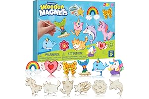 JOYIN 12-częściowy fantazyjny drewniany zestaw magnesów, zestaw rzemieślniczy dla dzieci w wieku 3-12 lat, drewniany zestaw do malowania magnetycznego, prezenty urodzinowe