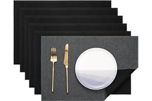 ‎BANCHIF Banchif Tischsets, Leinenimitat Tischsets Abwaschbar rutschfeste Tischsets Platzsets Doppelseitigen Tischsets 6er Set Platzdecken Abwaschbar Tischsets Stoff (Grau-Schwarz 45 x 30 cm)