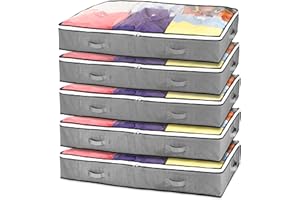 Stackzy Flat Clothes Underbed Storage Bags – Sturdy Fabric Storage Solution – Foldable Underbed Container and Closet Organiser – Storage Bin for Clothes – Grey, 5pcs 75L Capacity