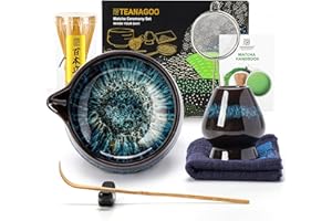 ‎TEANAGOO TEANAGOO Zestaw do trzepaczki Matcha, zestaw matcha na ceremonię, zestaw do herbaty matcha do robienia śniadania/latte matcha, ceramiczna miska do matcha z wylewką i trzepaczką, prezent dla miłośnika
