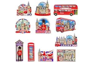 SAJAK 10x London Souvenir 3D Wooden Fridge Magnets Set British Landmark, UK Travel Gift Decor, Iconic London Theme, Big Ben, Home Kitchen Collectible Keepsakes, Great Britain Tourist Memorabilia