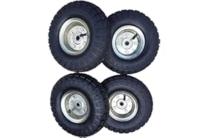 4 x FROSAL Luftrad Bollerwagen Ø 260 mm 4.10/3.50-4 | Ersatzrad Reifen Sackkarre | Achse 16 mm | Rad mit Kugellager | Stahlfelge silber | Sackkarrenrad