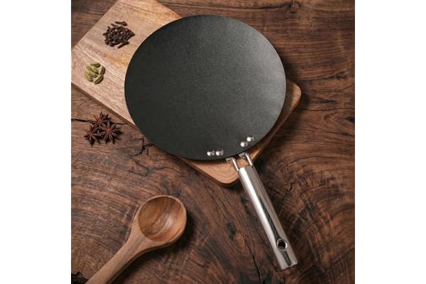 Lifelong Carbon Steel (Iron) Roti Tawa 25cm High Heat Chapati & Paratha Tawa with Stainless Steel Handle Naturally Seasoned Non-Stick Surface Induction & Gas Compatible Durable & Lightweight
