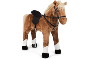 Small Foot 11177 Stehpferd mit Sound, braun, aus Holz, sicherer Sitz durch Steigbügel und Zügel, ab 3 Jahre Spielzeug