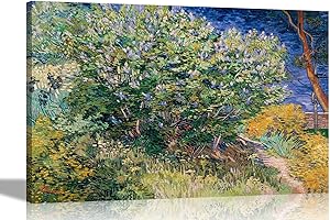 Artley Prints - Impression sur toile de Vincent Van Gogh Lilas Bush par Vincent Van Gogh | Reproduction de décoration d'intérieur | Images botaniques abstraites 40 x 30 cm (16 x 12 pouces) A3