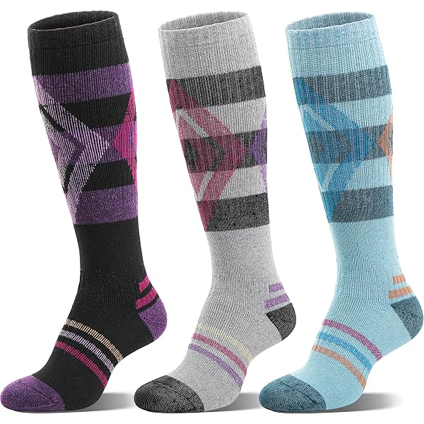 3 Paires Chaussettes Ski Laine Mérinos - Chaudes Et Respirantes - Taille M (36-42) Ou L (42-46)