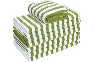 gryeer 8 Pack Microfibre Tea Towels, Super Absorbent, Soft and Thick Kitchen Towels(400gsm, 117g/piece), Check designed with Hanging Loops, 65 x 45 cm, Grass Green