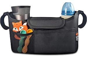 Baby Uma Organisateur Poussette et Landau Universel avec Porte-Biberon - Tout Votre Nécessaire à Bébé à Portée de Main - Noir