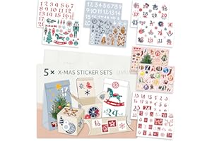 Pegatinas navideñas: 327 bonitas pegatinas de Navidad y de los números 1-24 en juego de 10 pliegos - números adhesivos para calendario de Navidad - adhesivos de Navidad - Calendario de Adviento LIVAIA