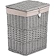 Laundry Wicker Basket With Liner With Lid Bathroom Storage Iron Blanket Basket (Grey, Small)