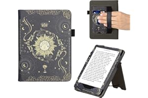 kwmobile Etui kompatybilne z Amazon Kindle Paperwhite (11. generacji - 2021) - Etui ze skóry PU z zapięciem na magnes, stojak, pasek, przegródka na kartę - karta tarota, ciemnoniebieskie/żółte/czarne