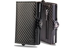 1onespo Porta Carte di Credito Uomo - Portacarte Slim con Portamonete e Contanti - Porta tessere e documenti tascabile protezione RFID, Nero