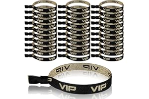 Chunyin 30 Braccialetti VIP in Tessuto per Ingresso Braccialetti Festa d'Ingresso Nastri in Oro Nero Braccialetti Identificativi con Chiusura per Festival Eventi Concerto Compleanno Matrimonio
