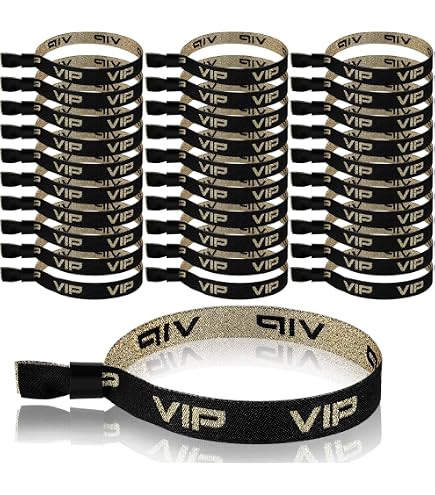 10 Bracelets VIP Scintillants - Tissu Noir, Logo VIP, 35cm De Long