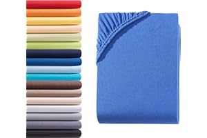 Hometex Premium Textiles Fitted Sheet, 90–100 x 200 cm, Jersey Bed Sheet Made from 100% Cotton, Mattresses up to 23–25 cm, Oeko-Tex Made in Green, Royal
