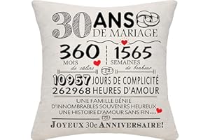 BOMMEX Cadeau 30 Ans de Mariage 30e Anniversaire de Mariage Housse de Coussin Souvenir Décoration Cadeau pour Couples Parents Femmes Hommes Maman Papa Mari Femme Grand-mère Grand-père Amis(30e Anniversaire)