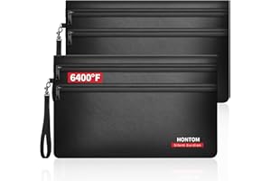 Hontom 2er Pack Geldtaschen Banktasche aus Kunstleder(28x19cm,6400℉), 12-lagige Wärmedämmung Feuerfeste Tasche, Kleine Feuerfest Geldtasche mit Reißverschluss für Bargeld,Quittung,Reisepass