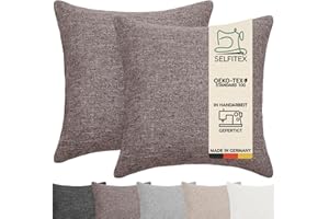 Selfitex 2er Set 50x50 cm, Sofakissen mit Füllung und Bezug, Dekokissen, Kopfkissen mit weicher Kissenfüllung, stilvolle Kissen Deko, robuster Polsterstoff, hochwertiges Couch Kissen (Braun)