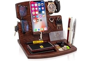 TESLYAR Cadeau Homme Organisateur de Bureau de Noyer Bois Cadeau Fete des Peres Noël Cadeau Support pour Telephone Bureau Cadeau Papa Support Montre Monnaie Anniversaire Idee (Wenge)