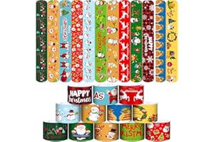 ELCOHO 48 Pack Christmas Slap Bracelets Slap Xmas Snap Bracelet Party Favors Toys Slap Bands Assorted Christmas Theme Pattern for Christmas Party Favors