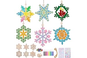SUVEK Weihnachten Schneeflocke Holzanhänger, 18 Stücke Weihnachtsdeko Holz DIY Basteln, Weihnachtsbaum Deko fur Kinder, Schneeflocken Christbaumschmuck Geschenkanhänger mit Juteseil