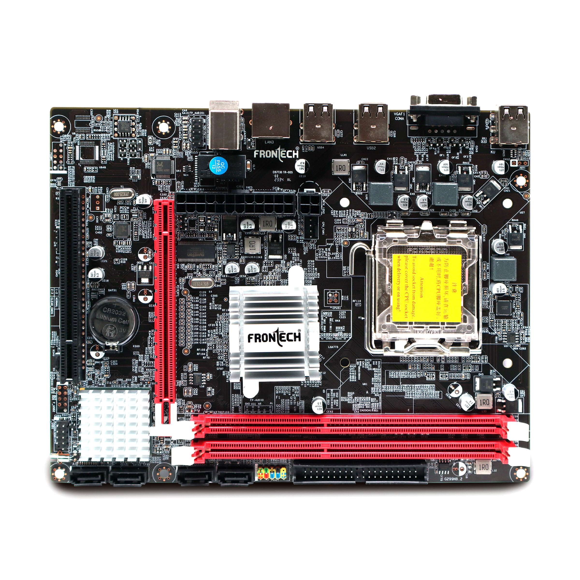 FRONTECH G41 Chipset Motherboard with 2xDDR3 RAM Slots LGA775 Supports Core 2 Quad/Core 2 Extreme/Duo/Pentium/Celeron Processors|6+2 USB Ports|PCIe 16x|4xSATA Slots |1xVGA (FT-0464)