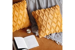Pagnanno. Set of 4 Soft Velvet Cushion Covers 45x45cm(18x18 Inches) Fluff Throw Pillowcases Square Cushion Covers for Chairs,living room,bedroom with Invisible Zipper (18"x18" (Pack of 4), Mustard)